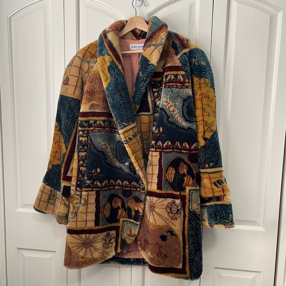 Vintage Jackets & Blazers - Vintage 1980's Donnybrook Plush Map Faux Fur Coat Large 80s 90s